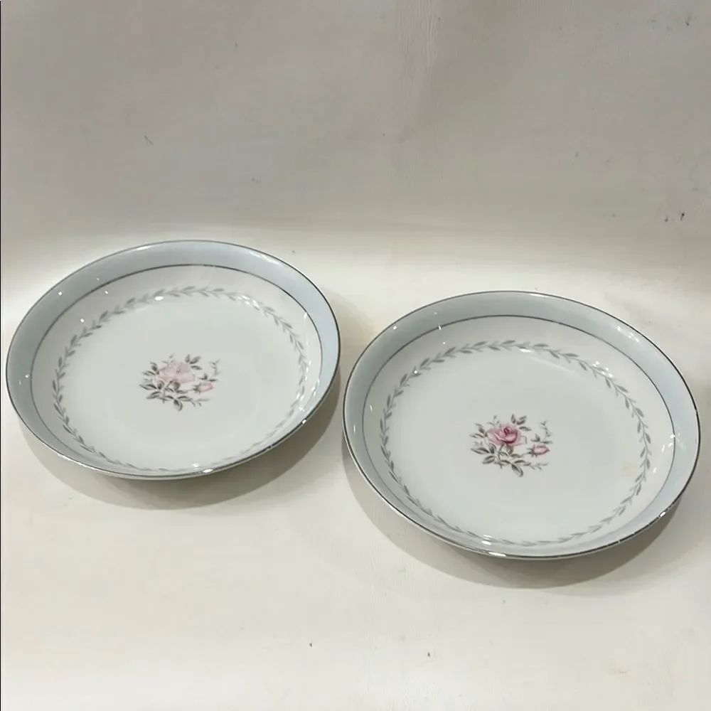 Regency White Blue Silver Pink Rose Floral Dinnerware Set 2 Bowls  7 1/2 X 1 1/4
